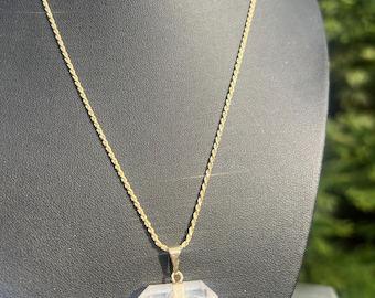 Petite Clear Quartz Crystal Point Pendant Necklace, Gold Plated Healing Crystal, Gold Topped Crystal Pendant, 18k Gold Chain Options