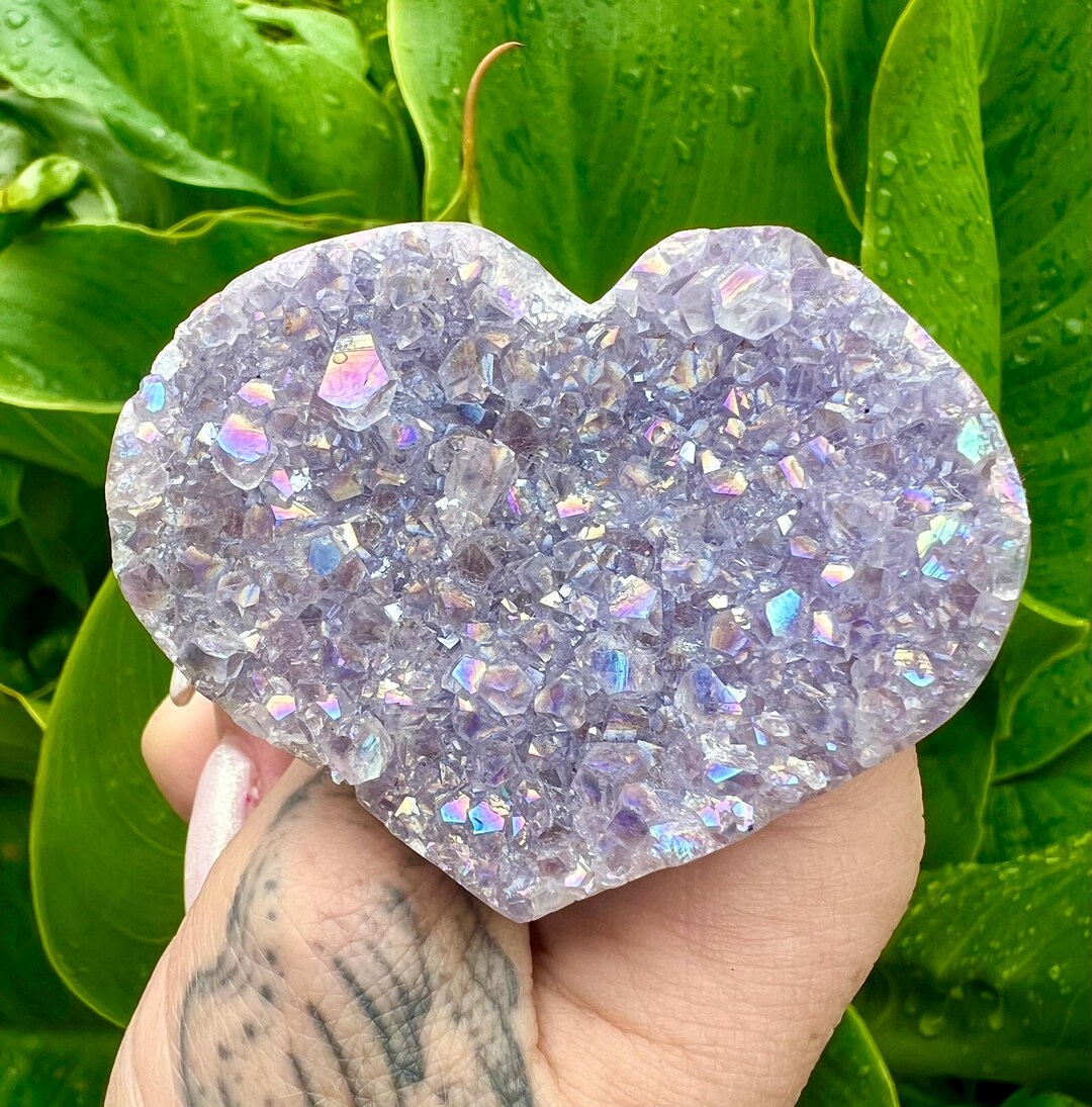 Angel Aura Amethyst Heart, Genuine Rare Angel Aura Amethyst Crystal