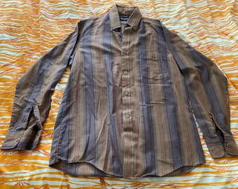 Vintage Par Four Sportswear Button-Down Shirt - Brown Striped - "Men's" Size Medium