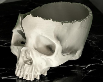 Ciotola per filati a forma di teschio umano, stampata in 3D, inquietante portaoggetti per uncinetto e maglia