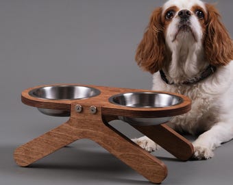 Raised Pet Bowls, Birch Plywood Elevated Feeder, Stainless Steel Bowls | FN1