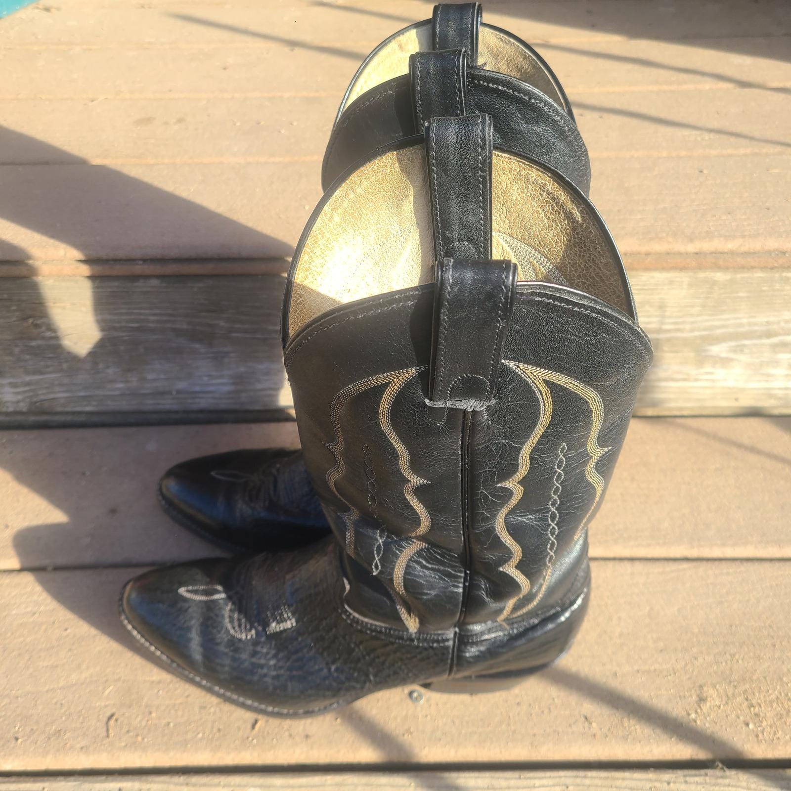 Vintage Abilene Sharkskin Western Cowboy Boots Black Mens 11 D J Toe USA Vtg 80s Abilene Mens Black Exotic Shark Western Leather  main image 3