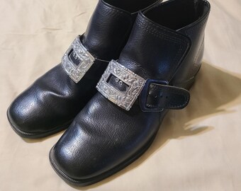 Black Leather Shoes Norwegian Bunad Metal Buckle Boys Girls 