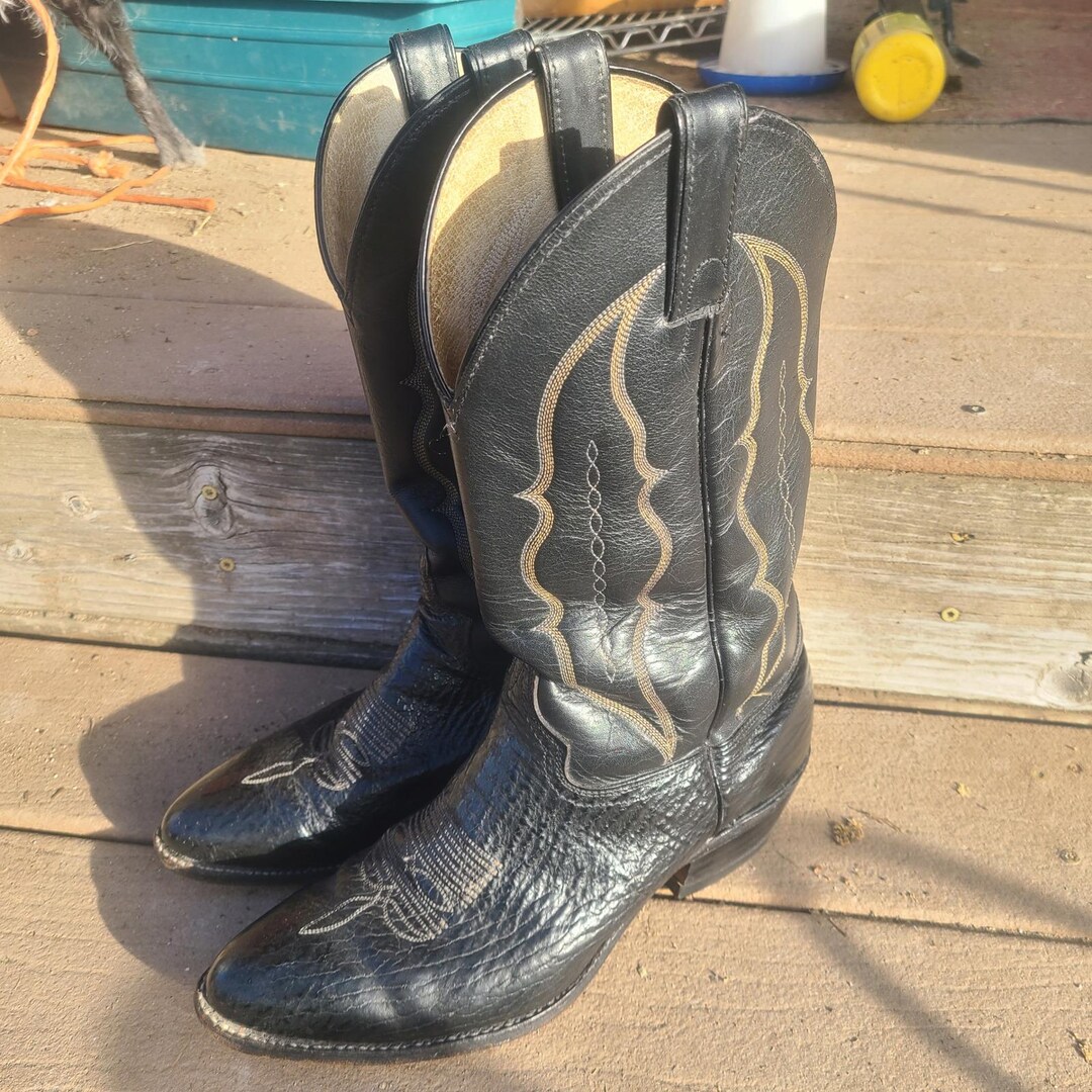 Vtg 80s Abilene Mens Black Exotic Shark Western Leather  display picture 3