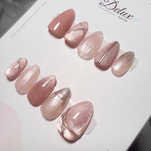 Nuke Pink Cat Eye Press On Nails, Handmade Reusable Nail Set, Glossy Finish, Minimalist Luxury, Custom Press On Nails, Gel Nails