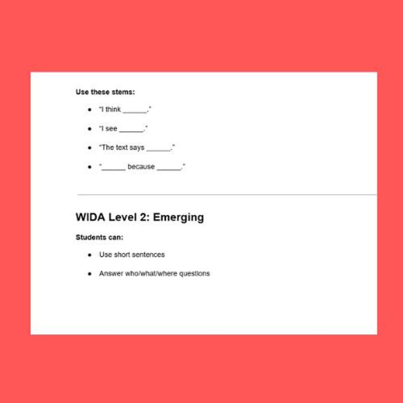WIDA Language Proficiency Alignment Chart - Etsy