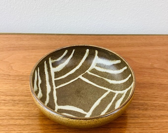 Vintage 1970s BROWN & WHITE STONEWARE Ceramic Bowl Tray