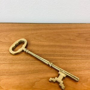 Vintage 1970s HUGE BRASS SKELETON Key Paperweight / Hollywood Regency