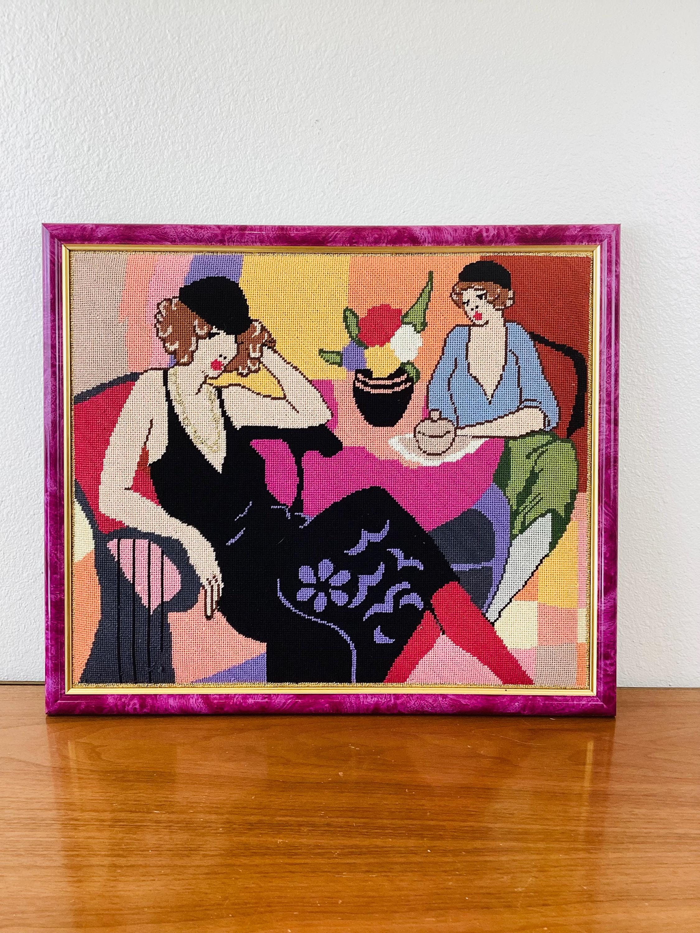 ヨーロッパアート　額縁セット　NEEDLEPOINT Vintage vintage-folk-art-scandinavian-