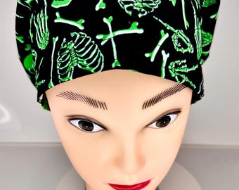 Halloween Surgical Scrub Cap: Glow-in-the-Dark Skeleton, Euro Style