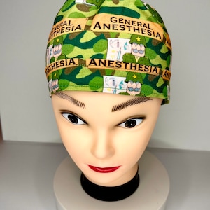Men - Unisex surgical nurses caps for CRNA or Anesteziolgists. “General Anesthesia”. High quality cotton