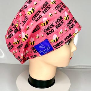 Breast cancer awareness surgical scrub cap for women with sweat band,Euro style scrubbing cap, “Check your Boo Bees “scrubbing cap