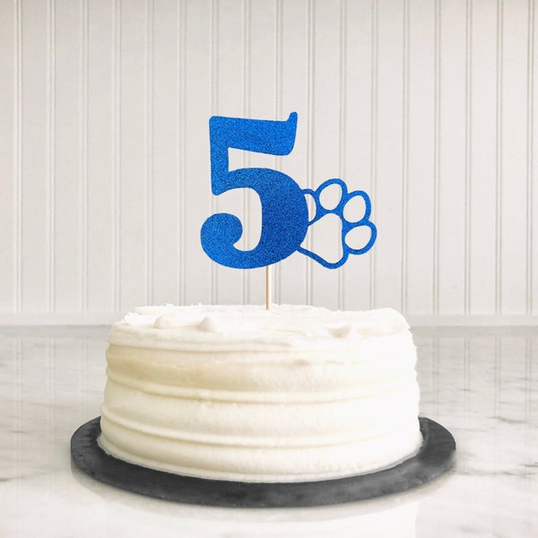 Dog Birthday Cake Topper | Fifth Birthday Cake Topper | Dog Party Cake Topper | Royal Blue 5 Paw Print Cake Topper