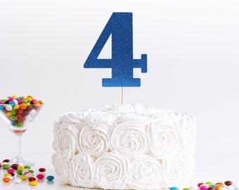 4 Cake Topper | Four Royal Blue Glitter Cake Topper| Smash Cake Topper | 4th Birthday Cake Topper | Blue Glitter 4th Birthday Cake Topper