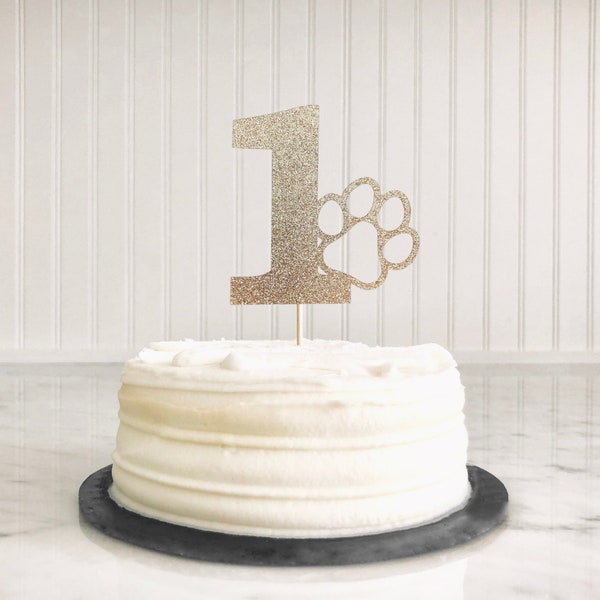 Dog Birthday Cake Topper | First Birthday Cake Topper | Dog Party Cake Topper | Gold 1 Paw Print Cake Topper