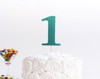 1 Cake Topper | 1 Cyan Blue Glitter Cake Topper| Smash Cake Topper | 1st Birthday Cake Topper | Blue Glitter First Birthday Cake Topper