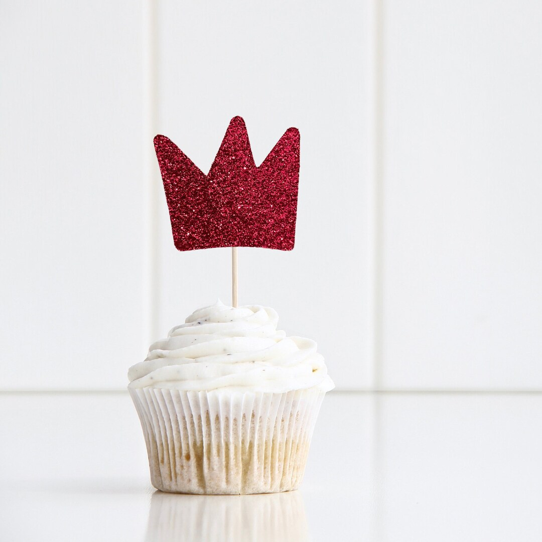 Crown Cupcake Toppers Rose Pink Glitter Crown Cupcake Toppers Birthday Party Cupcake Toppers