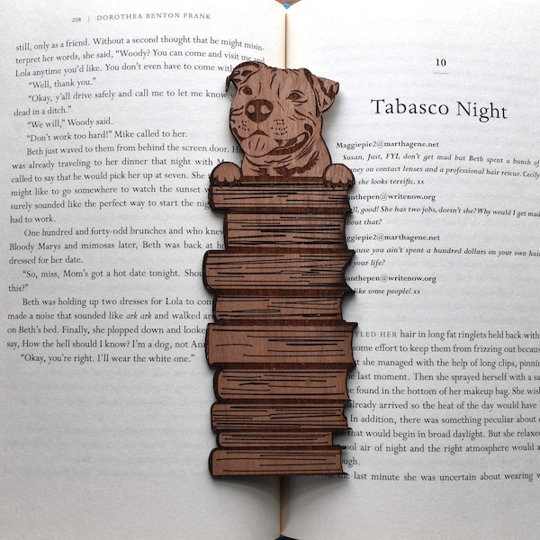 Laser Engraved Pitbull Dog Bookmark: Gift for Book Lover