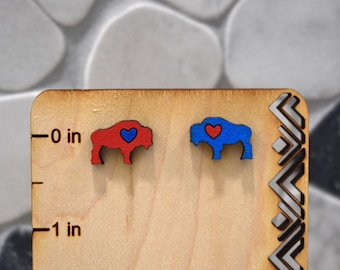 Buffalo Stud Earrings: Red and Blue Football Jewelry