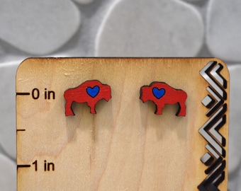 Buffalo Stud Earrings: Red & Blue Football Jewelry, Bills Mafia Gift