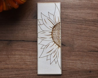 Engraved Sunflower Wooden Bookmark: Bookish Gift