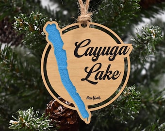 Cayuga Lake Ornament: Finger Lakes NY, Eco-Birch Wood