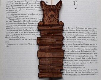 Wooden Corgi Bookmark, Hand-drawn Dog Breed, Bookstack