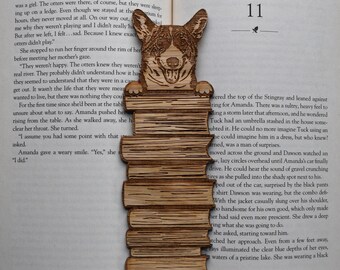 Wooden Corgi Bookmark, Corgi gifts for Corgi lovers, Stocking Stuffers for readers, Book lover gift, Handdrawn dog breed, Bookstack Bookmark
