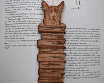 Wooden Corgi Bookmark, Corgi gifts for Corgi lovers, Stocking Stuffers for readers, Book lover gift, Handdrawn dog breed, Bookstack Bookmark