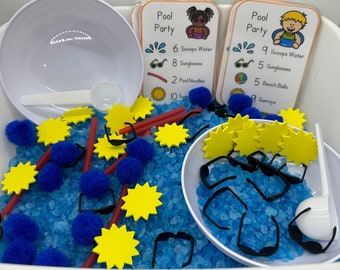 Summer Pool Party Sensory Bin  | Sensory Bin | Preschool Math Game | Homeschool Learning | Counting Preschool Games