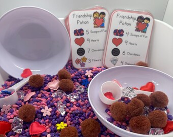 Friendship Potion Sensory Bin  | Sensory Bin | Preschool Valentine Game | Homeschool Learning | Counting Preschool Games
