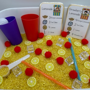 Summer Sensory Bin | Lemonade Stand  Sensory Bin | Preschool Summer Game | Homeschool Learning | Counting Preschool Games