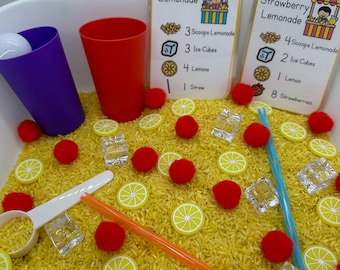 Summer Sensory Bin | Lemonade Stand  Sensory Bin | Preschool Summer Game | Homeschool Learning | Counting Preschool Games
