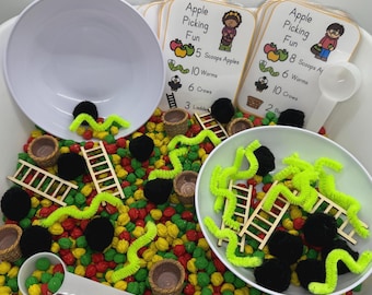 Apple Picking | Apple Orchard  | Sensory Bin | Preschool Classroom Game | Homeschool Learning | Counting Preschool Games