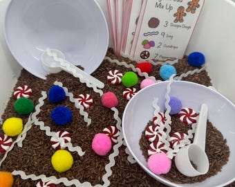 Gingerbread Sensory Bin  | Christmas Sensory Bin | Preschool Winter Game | Homeschool Learning | Counting Preschool Games