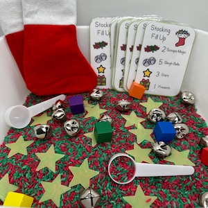 Christmas Stocking Sensory Bin  | Sensory Bin | Preschool Winter Game | Homeschool Learning | Counting Preschool Games