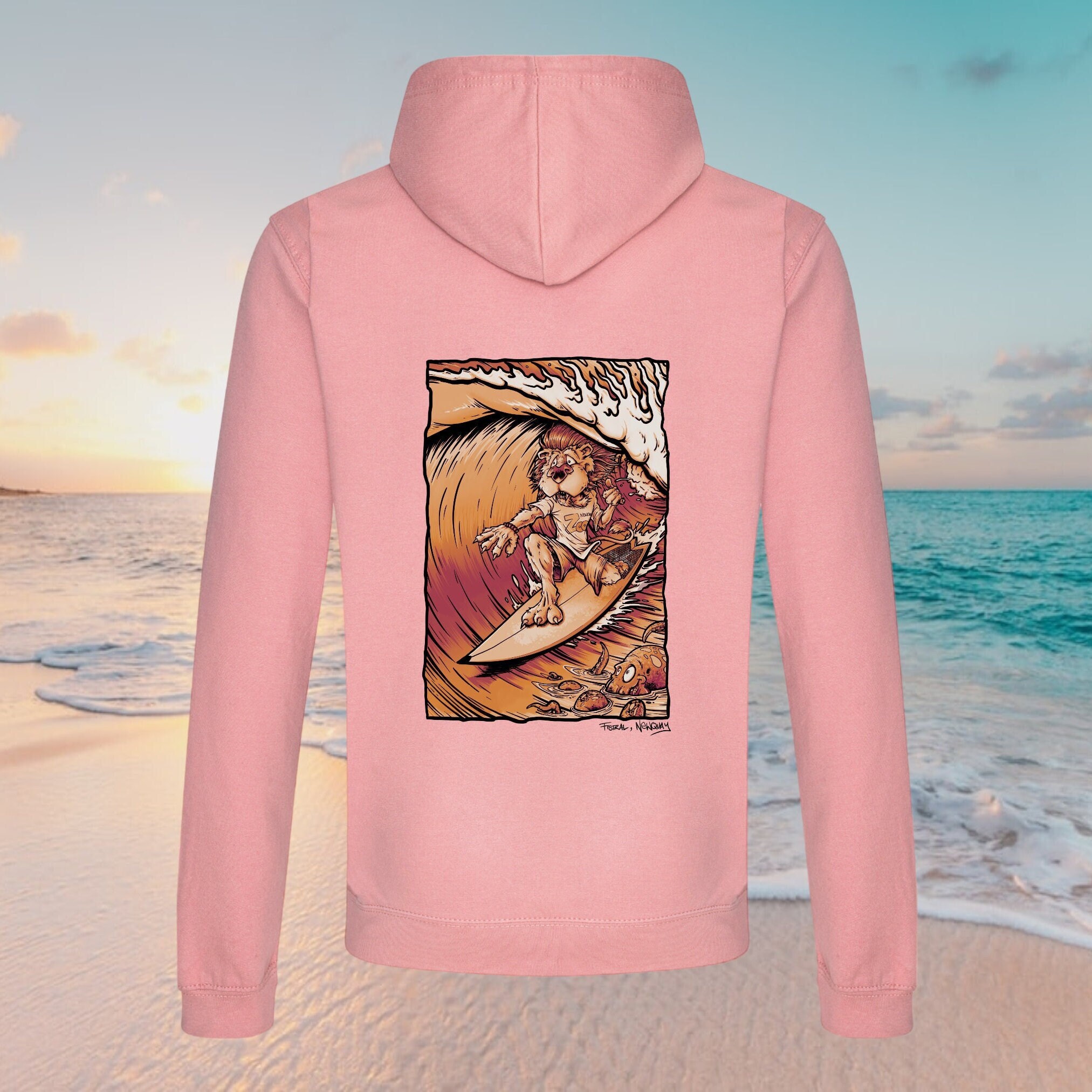 Fistral Beach Surfing Lion Sepia Hoodie Creating Waves Cornish Graphic Surfer Skate Brand Label Summer Apparel Etsy UK