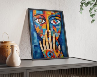 Schöne Frauenporträts | Fatimas Hand | Abstrakte Wandkunst | Bunte Wandkunst | Lebendiges Wanddekor | Picaso-Stil | Physisches Poster