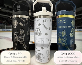 Hockey Tumbler • Personalized Hockey Cup • Ice Hockey Stainless Steel Travel Mug • Sports Gift for Players Coaches Fans • Hockey Drinkware
