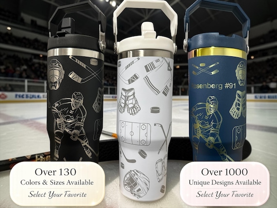 Hockey Tumbler • Personalized Hockey Cup • Ice Hockey Stainless Steel Travel Mug • Sports Gift for Players Coaches Fans • Hockey Drinkware