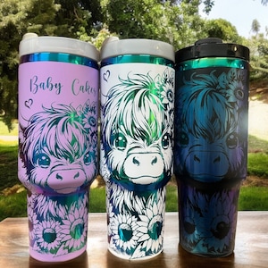 Cow 40oz cup|Highland cow tumbler|Highland 40oz cup|Baby cow tumbler|Sunflower 40oz cup|Moon 40oz cup|Personalized water bottle|New bottle