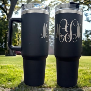 Monogram tumbler|Monogram 40 oz tumbler with handle|Monogram coffee mug|Personalized 40 oz tumbler|Name tumbler|engraved monogram tumbler|
