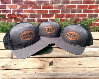 Matching Father son hats| Legend Legacy hats| Matching dad and son hats| Dad and son matching items| Matching hats| Leather patch hats|HBRNP