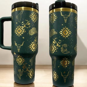 Western tumbler Gift for girlfriend New tumbler Green cup Cup for gift Water bottle Cow cup Western cup Western bottle