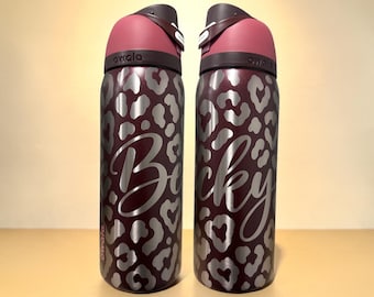 Personalized Leopard Print Owala Water Bottle, 40oz Custom Name Engraved Tumbler, 32oz Cheetah Print Water Bottle, Animal Print Gift