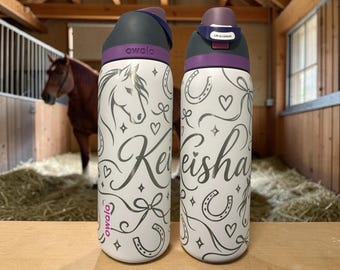 Personalized Horse Owala Water Bottle, 40oz Custom Name Engraved Tumbler, Horse Lover Gift, 32oz Equestrian Water Bottle, Horse Girl Gift