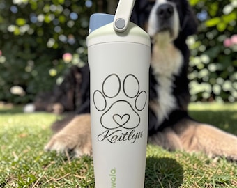 Personalized Dog Paw Print Owala Water Bottle, 30oz Custom Name Engraved Tumbler, Dog Mom Gift, Pet Lover Gift, 32oz Dog Lover Water Bottle