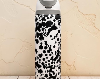 Personalized black Cowhide Owala Water Bottle | Cowhide Tumbler | Cow print  Stainless Steel Bottle |Custom Name Water Bottle |Western Owala