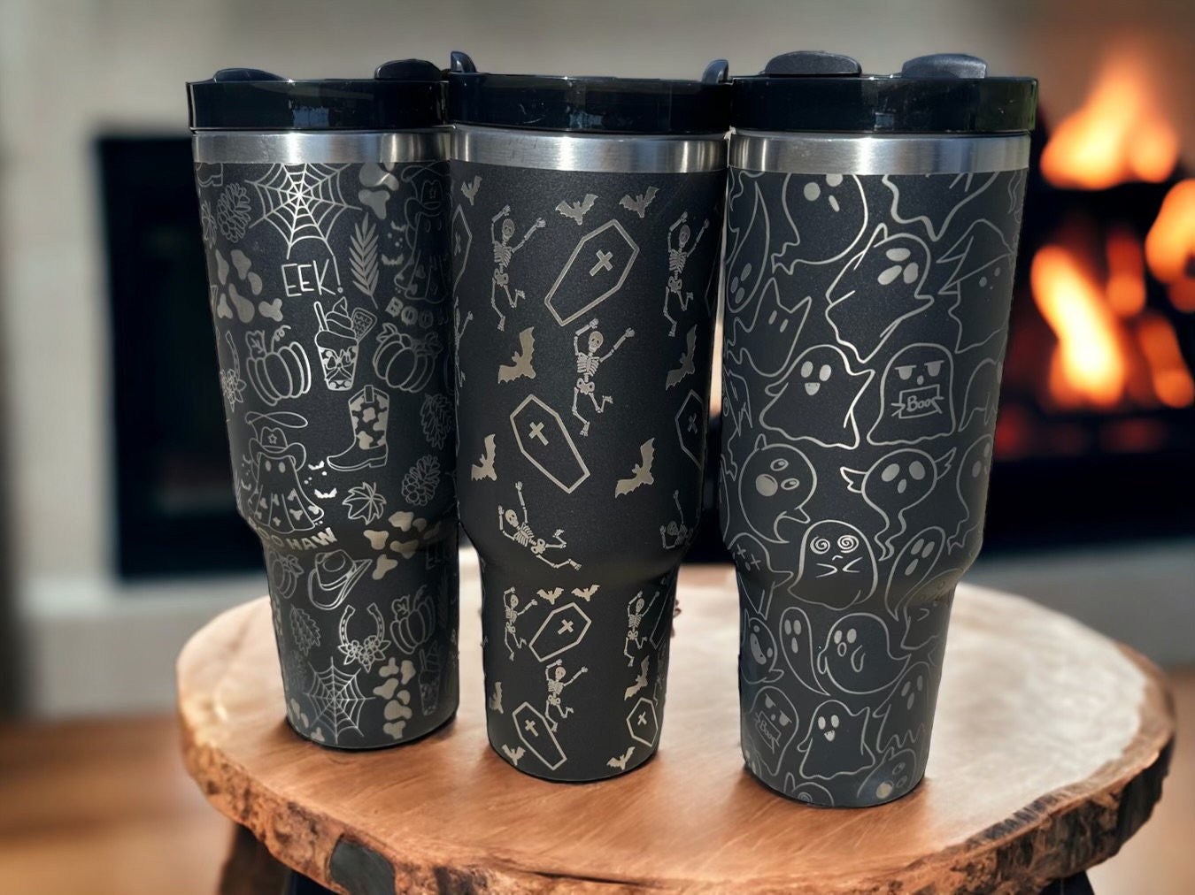 Engraved Halloween Tumbler: Spooky Ghost Skull 40oz Water Cup