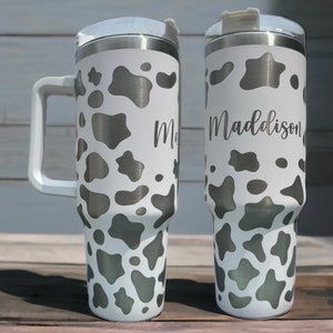 Cow print Travel mug|Cow coffee cup|Cow 40 ounce tumbler|Cow print 40 ounce with handle|Cow tumbler with name|Cow mug|bridesmaid tumbler